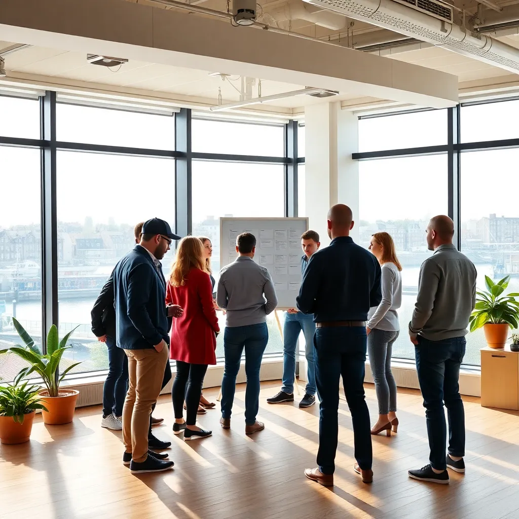 Agile stand-up meeting in Nederlands kantoor