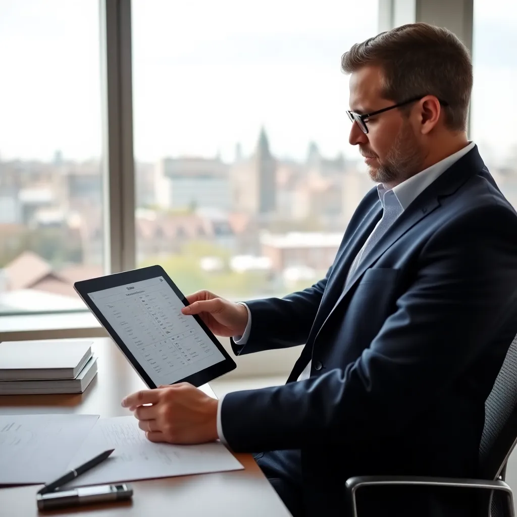 Projectmanager werkt aan risicomatrix op tablet