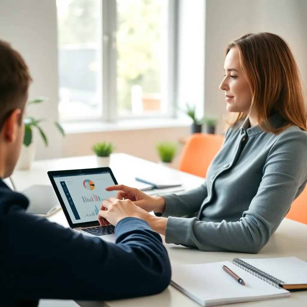 Project manager die een digitale planning tool gebruikt in een modern kantoor