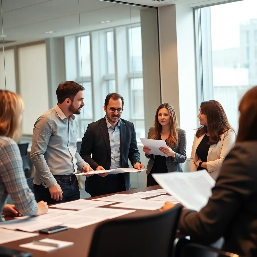 Project manager die een risicobeheerplan bespreekt met collega's