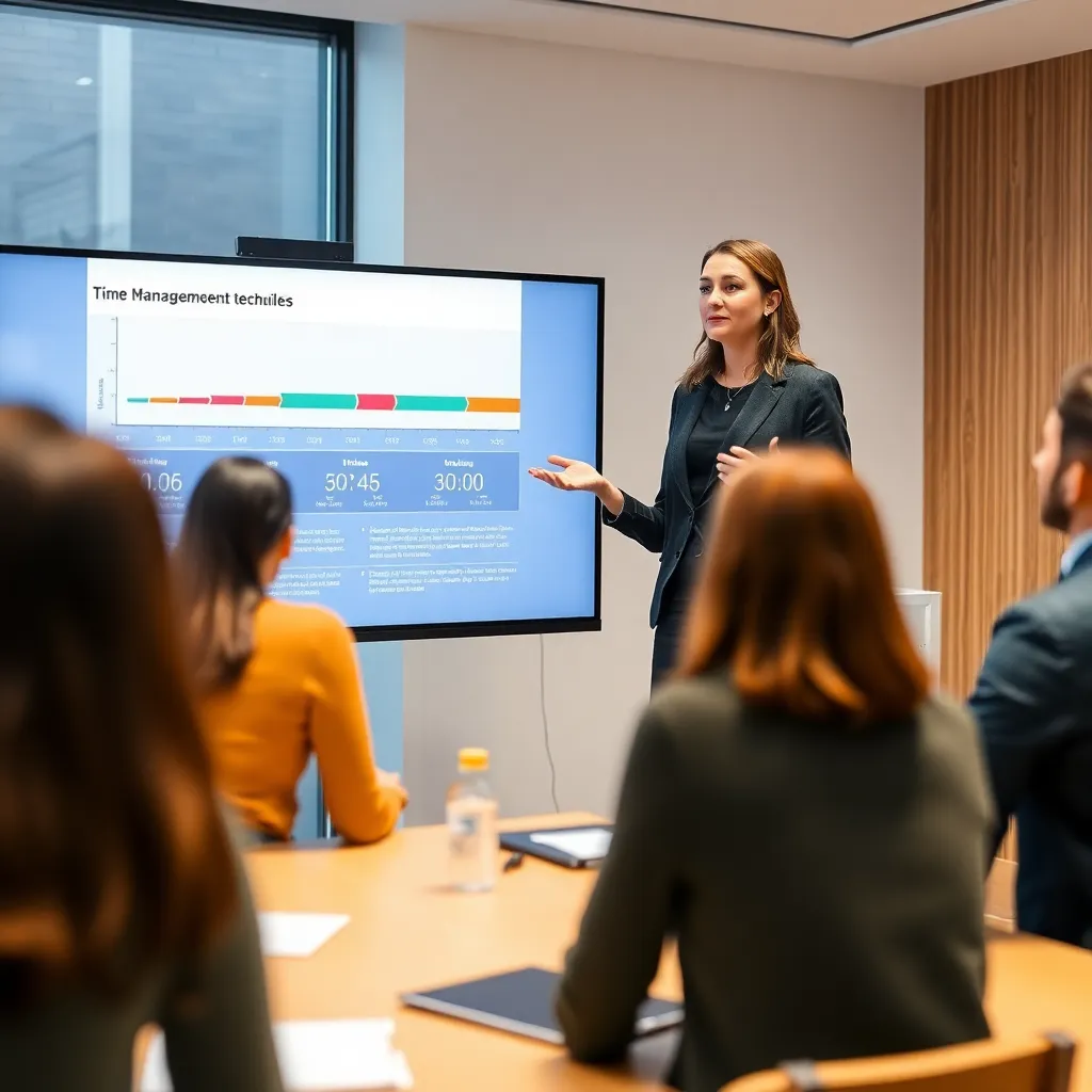 Projectmanager die een presentatie geeft over tijdsmanagement technieken